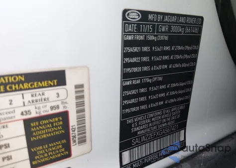 2016 Land Rover Range Rover Sport 5.0L V8 Supercharged Svr z USA, uszkodzony, nr VIN SALWZ2EFXGA567421